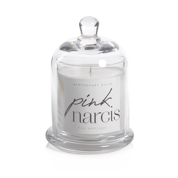 APOTHECARY GUILD SCENTED CANDLE JAR WITH GLASS DOME:  PINK NARCISIS
