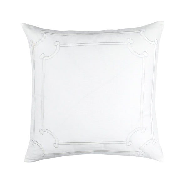 JANA EURO PILLOW WHITE LINEN/ WHITE MATTE VELVET APPLIQUE 28X28 (INSERT INCLUDED)