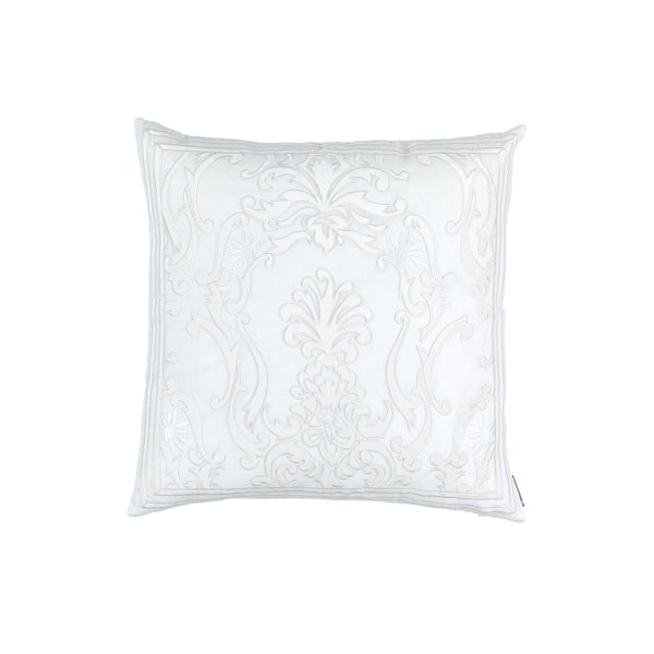 LOUIE SQUARE PILLOW WHITE LINEN / WHITE MATTE VELVET APPLIQUE 24X24 (INSERT INCLUDED