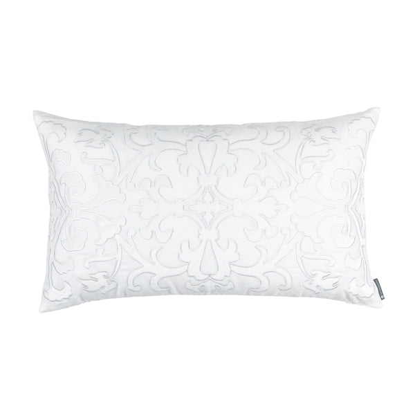 OLIVIA LG RECT PILLOW WHITE LINEN / WHITE MATTE VELVET APPLIQUE 18X30 (INSERT INCLUDED)