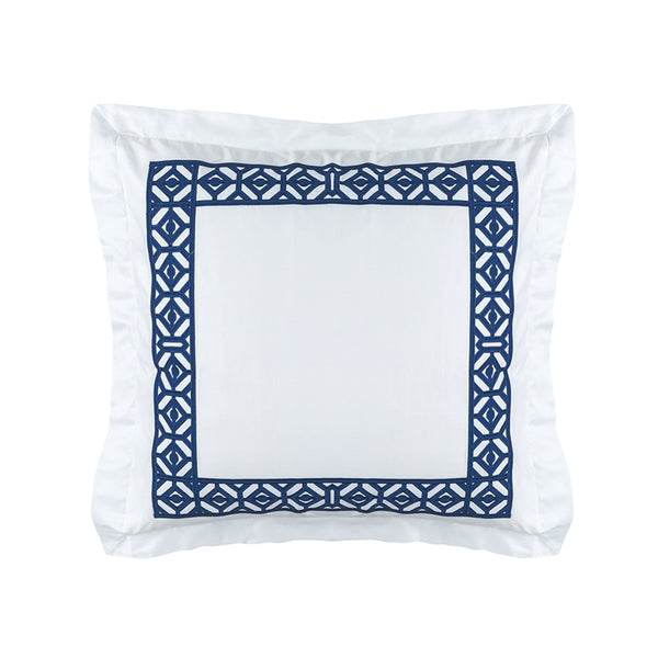 KYLIE EURO PILLOW WHITE COTTON SATEEN 400TC / INK BLUE EMBROIDERY 26X26 (INSERT INCLUDED)