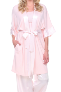 PJ HARLOW - SHALA Satin Trimmed Wrapped Robe With Pockets in Blush
