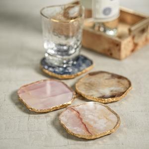 AGATE MARBLE GLASS COASTER WITH GOLD RIM - BROWN TONE